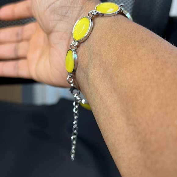 Yellow stone bracelet with silver accent. Extender enclosure to adjust fit. - Picture 3 of 5